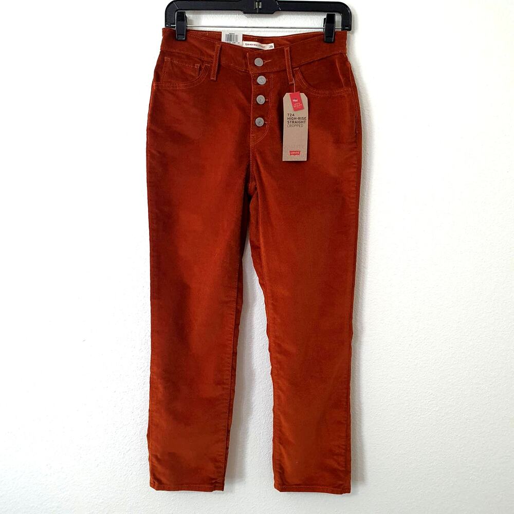 Levi's 724 Orange High Rise Straight Cropped Corduroy Pants Women's Size W26 - Picture 2 of 12